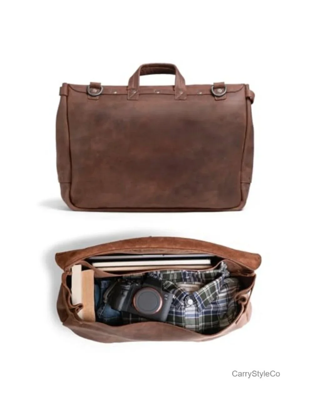 Handmade Full Grain Leather Messenger Bag with Adjustable Shoulder Strap, Large